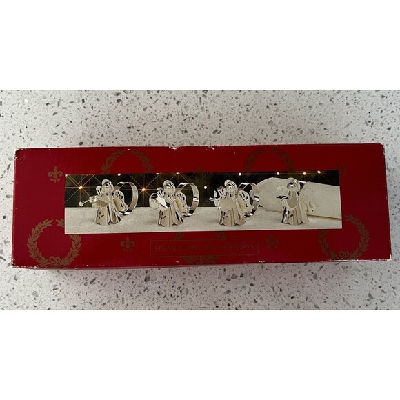 4 Vintage Angel Napkin Rings Trumpet Cymbals Candle Book Silver Plated in Box - Picture 1 of 8